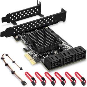 6 Ports SATA 3 III 3.0 6 Gbps SSD to PCIe Adapter PCI-e PCI Express x1 Controller Board Expansion Card Support x4 x6 x8 x16